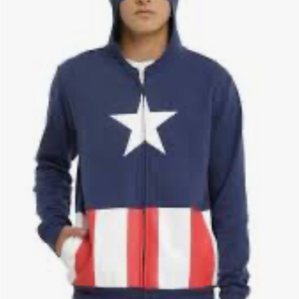 Marvel • Red, White & Blue •  Zip-Up • Unisex • Captain America • Fun • Hoodie • - Picture 4 of 16